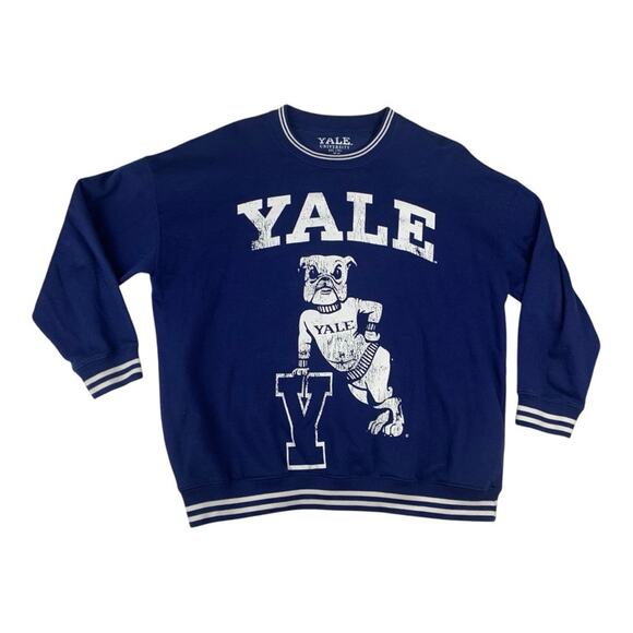 Yale Bulldogs women's 1x crewneck sweatshirt blue white graphic pullover - Picture 1 of 8